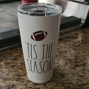 Rae Dunn White Travel Tumbler with Football Graphic